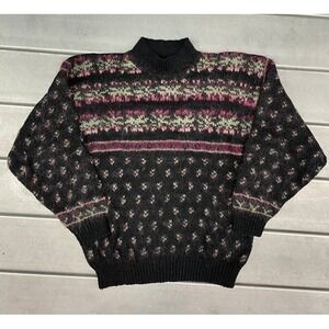 Vtg Norm Thompson Fair Isle Mock Neck Sweater Womens Large Silk Blend Birds Eye